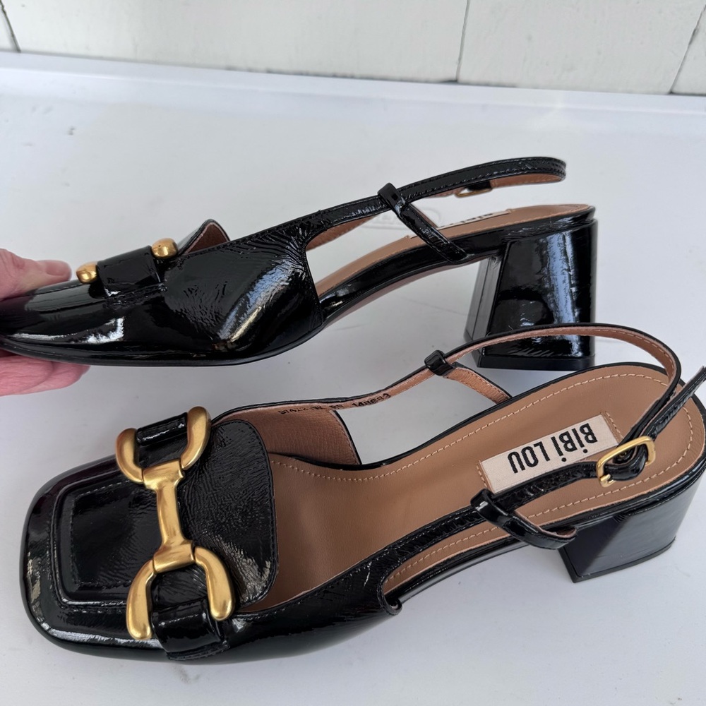 BibiLou Dennis Heels Horsebit Buckle Slingback Black Gold size EU37 - Picture 5 of 8